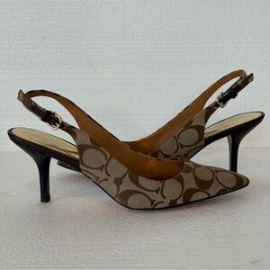 Coach Signature Canvas Slingback Heels Size 7.5